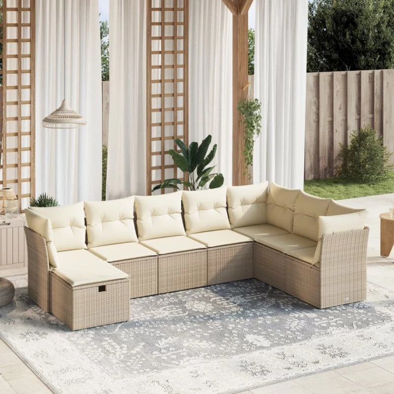 Sofasæt til haven 8 dele i polyrattan med hynder - beige
