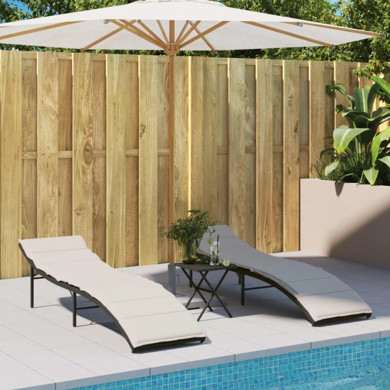 Liggestole i polyrattan 2 stk. med hynder - sort