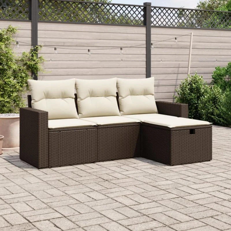 Sofasæt til haven 4 dele i brun polyrattan med hynder