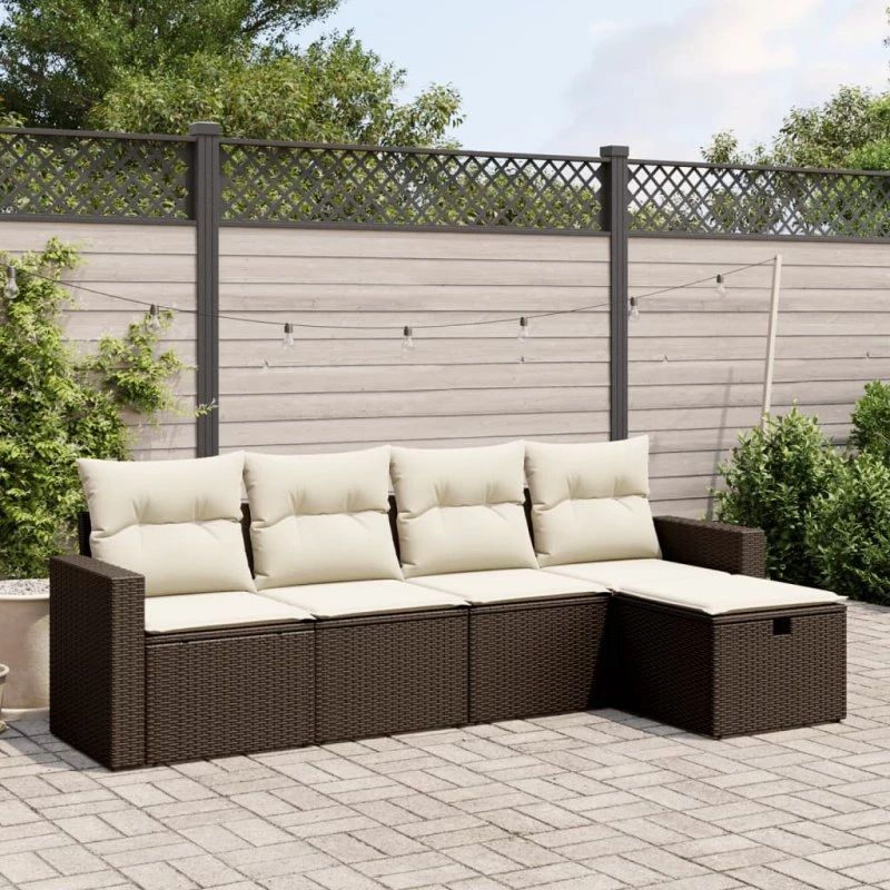 Havesofasæt 5 dele i brun polyrattan med hynder