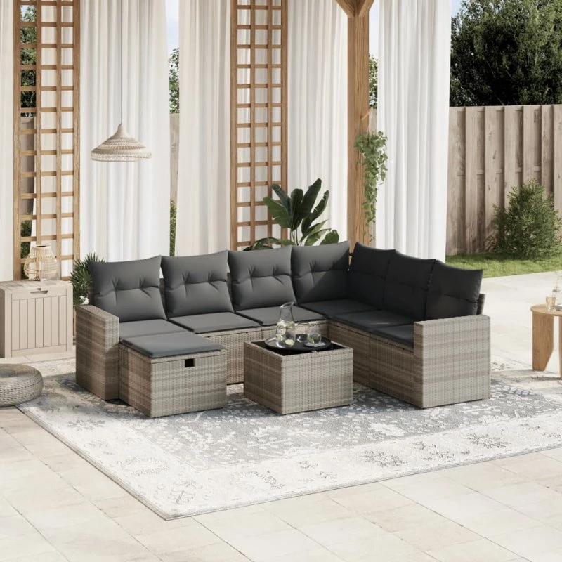 Sofasæt til haven 8 dele i lysegrå polyrattan