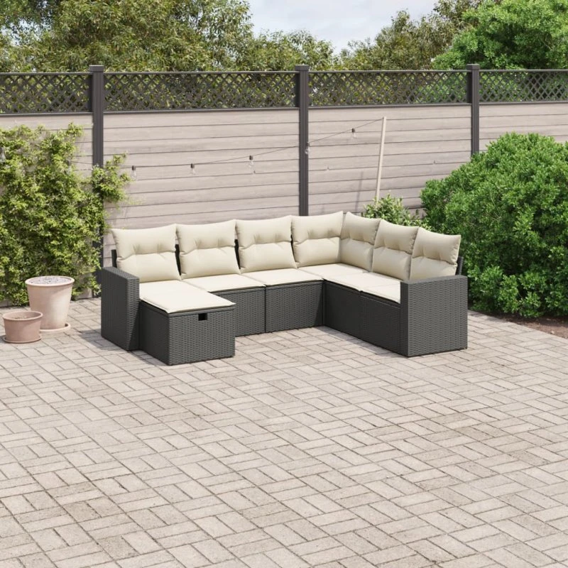 Sofasæt til haven 7 dele i sort polyrattan