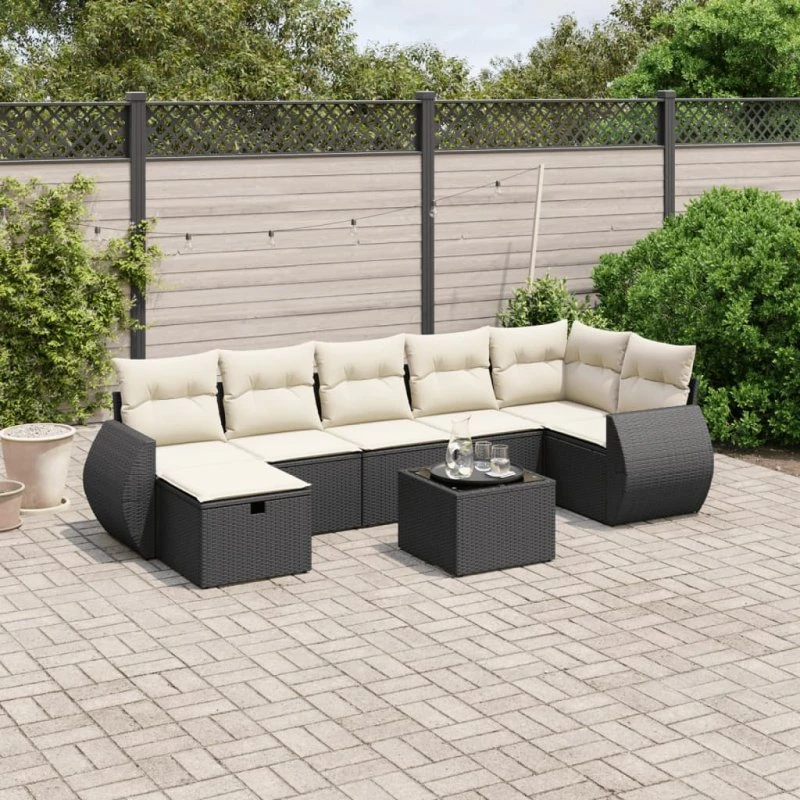 Sofasæt til haven 8 dele i sort polyrattan