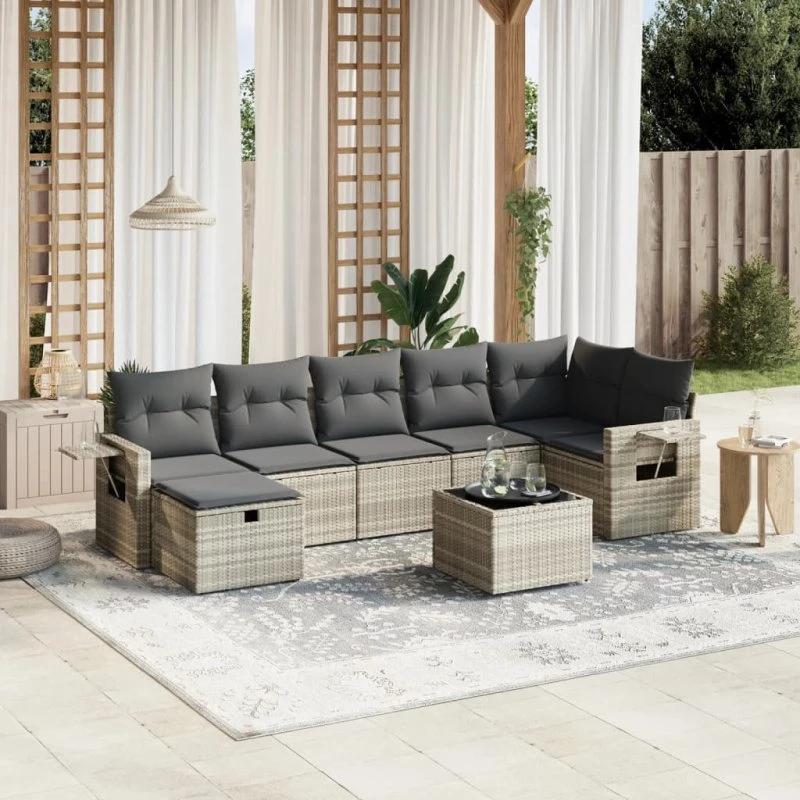 Sofasæt til haven 8 dele i polyrattan - lysegrå