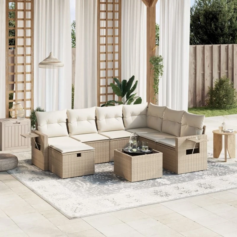 Sofasæt til haven 8 dele i polyrattan beige