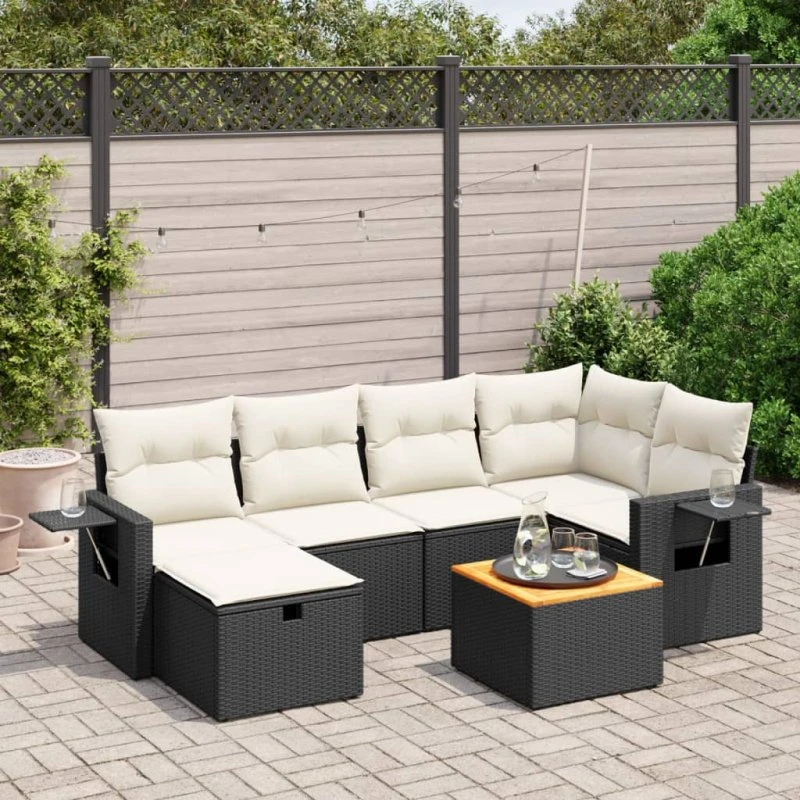 Sofasæt til haven 7 dele i sort polyrattan