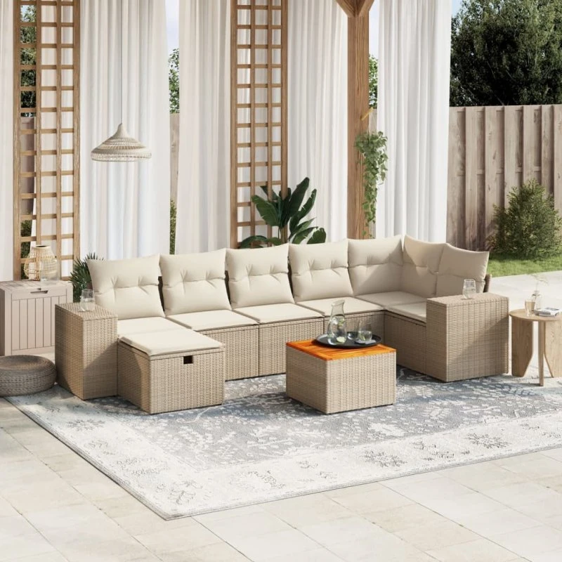 Sofasæt til haven 8 dele i polyrattan - beige