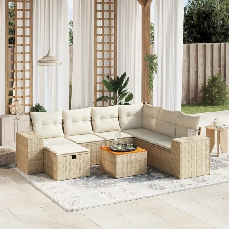 Sofasæt til haven 8 dele i polyrattan med hynder (beige)