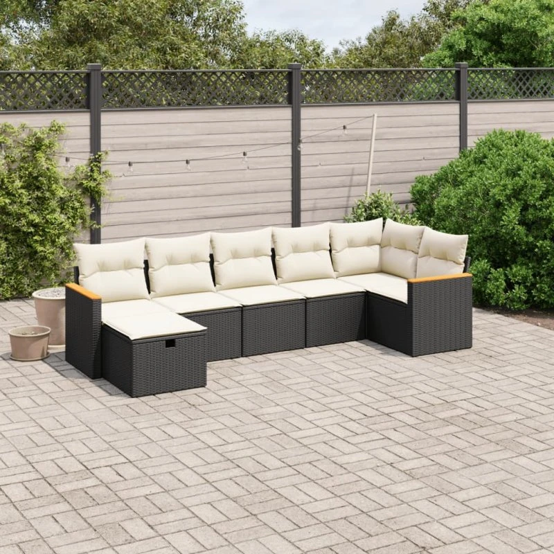 Sofasæt til haven 7 dele i polyrattan - sort