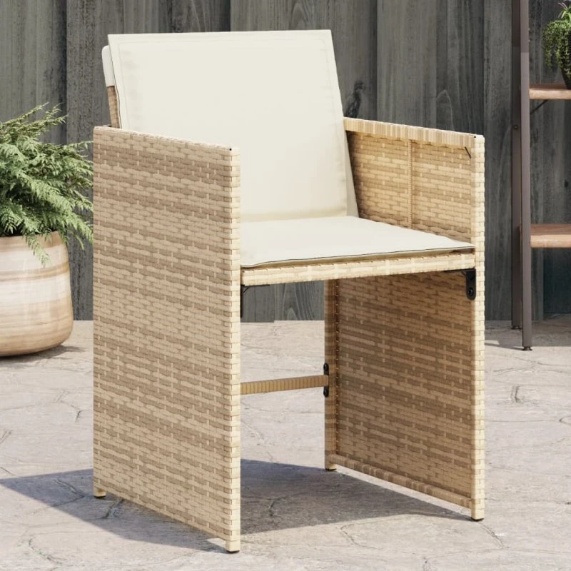 Havestole 4 stk. i polyrattan med hynder - beige