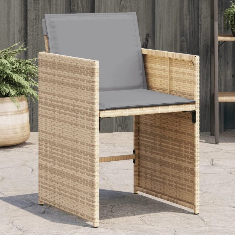 Havestole 4 stk. i polyrattan med hynder – beige mix