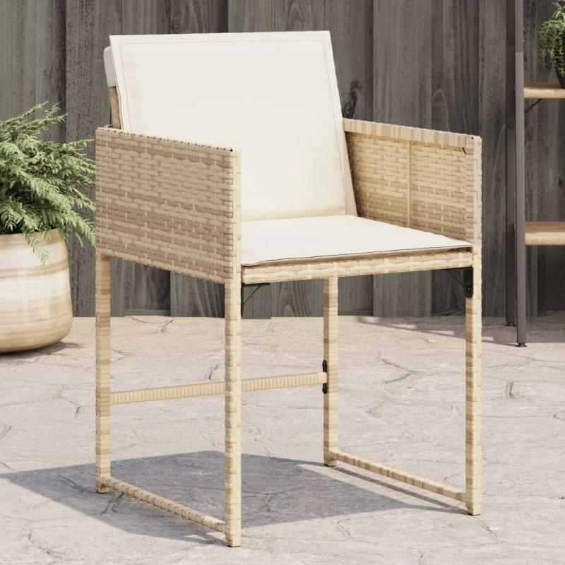 Havestole 4 stk. i polyrattan med hynder - beige