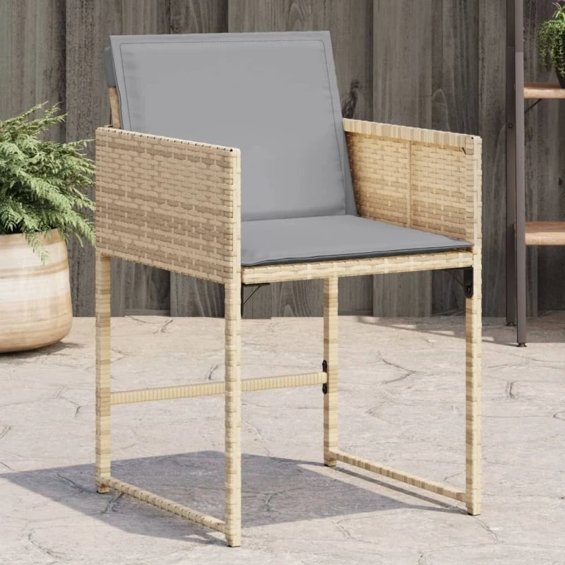Havestole 4 stk. i polyrattan med hynder – beige