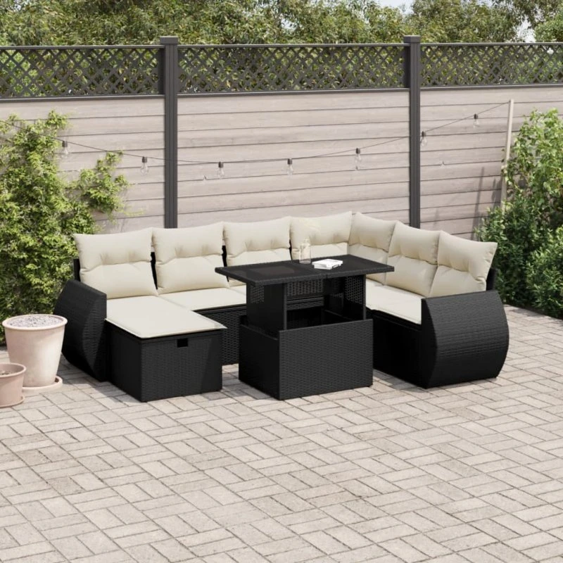 Sofasæt til haven 8 dele i polyrattan - sort