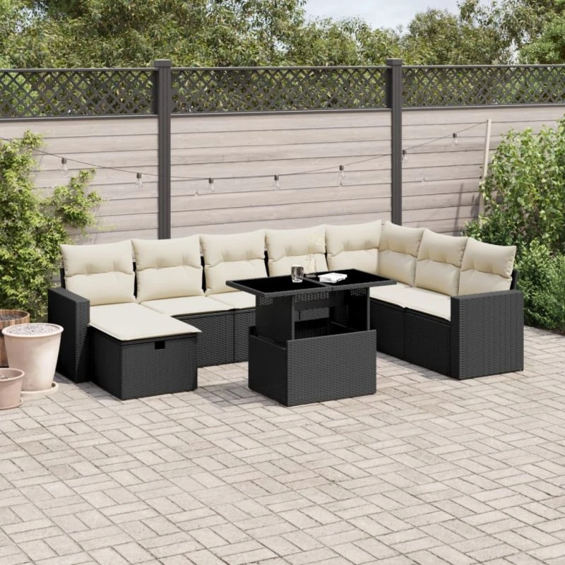 Sofasæt til haven 9 dele i polyrattan - sort
