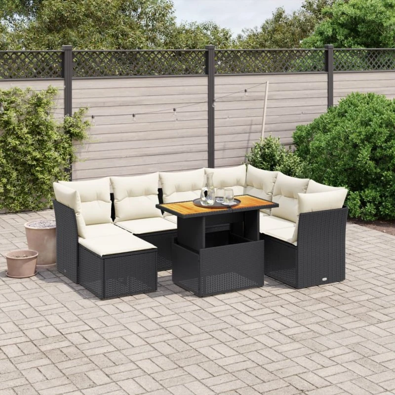 Sofasæt til haven 8 dele i sort polyrattan