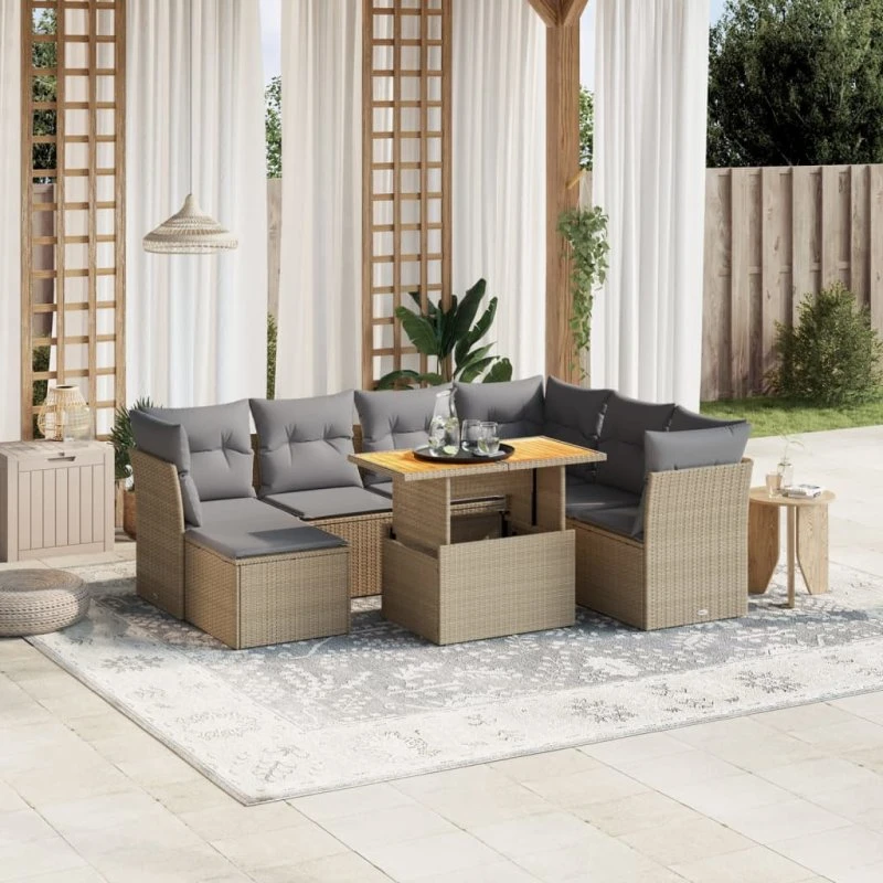 Sofasæt til haven 8 dele i polyrattan - beige