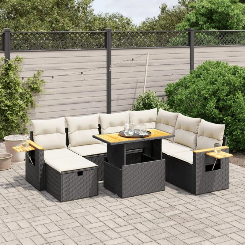 Havesofasæt 8 dele i polyrattan med hynder – sort