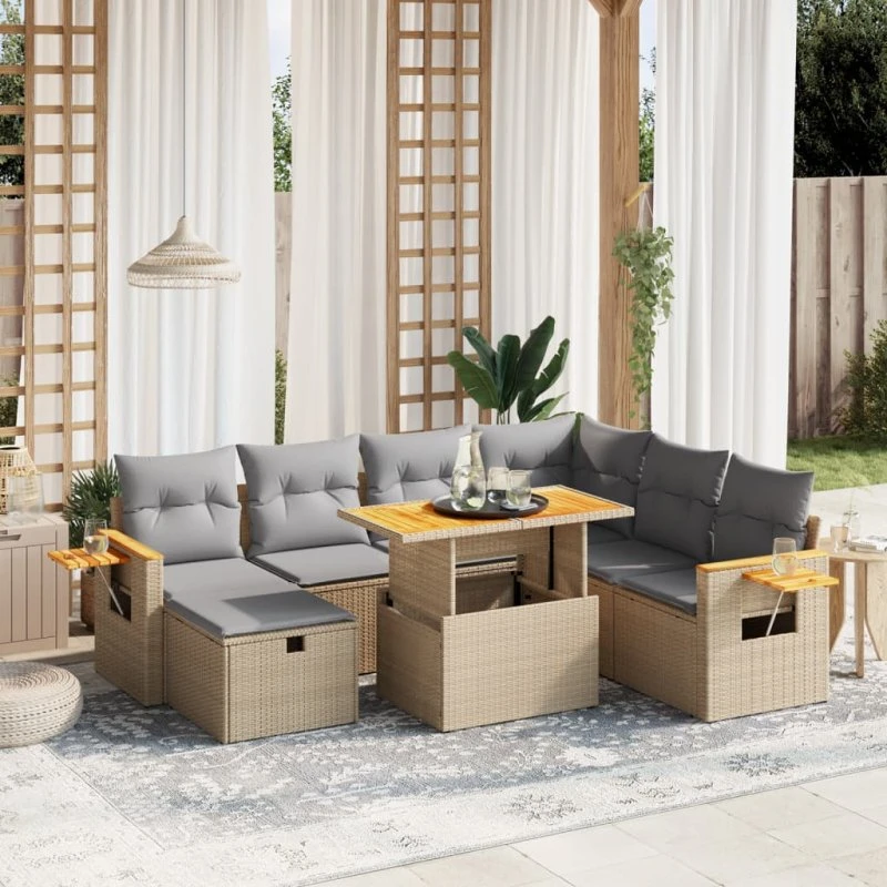 Havesofa sæt 8 dele i polyrattan med hynder – beige