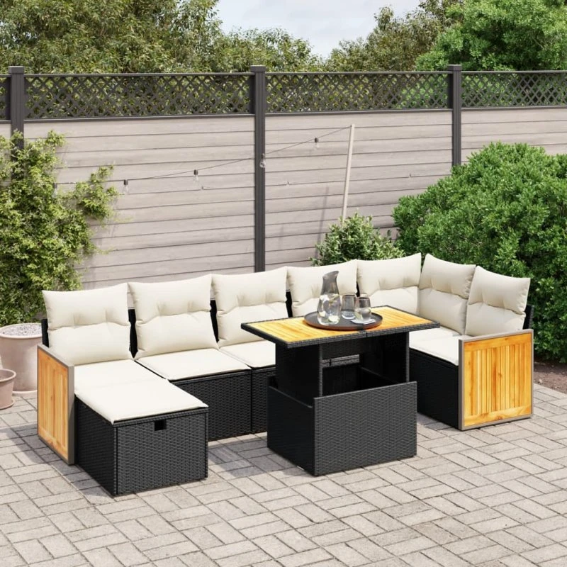 Sofasæt til haven 8 dele i sort polyrattan