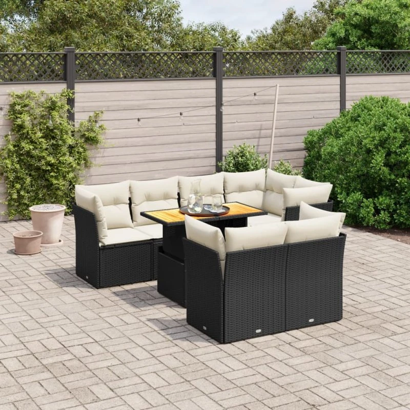 Sofasæt til haven 8 dele i polyrattan – sort