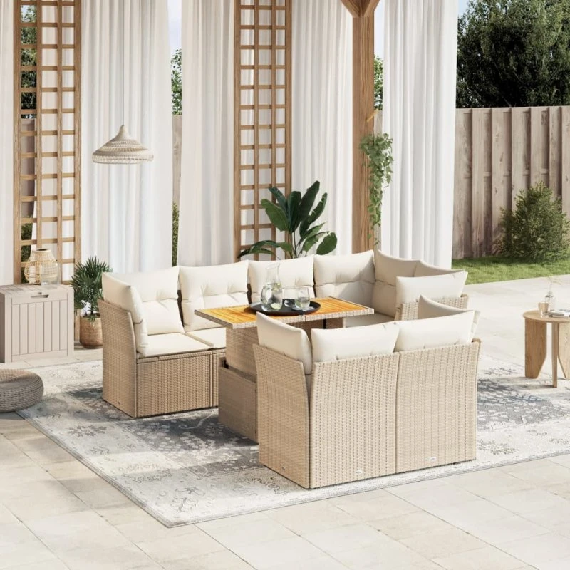 Havesofasæt i polyrattan 8 dele med hynder – beige