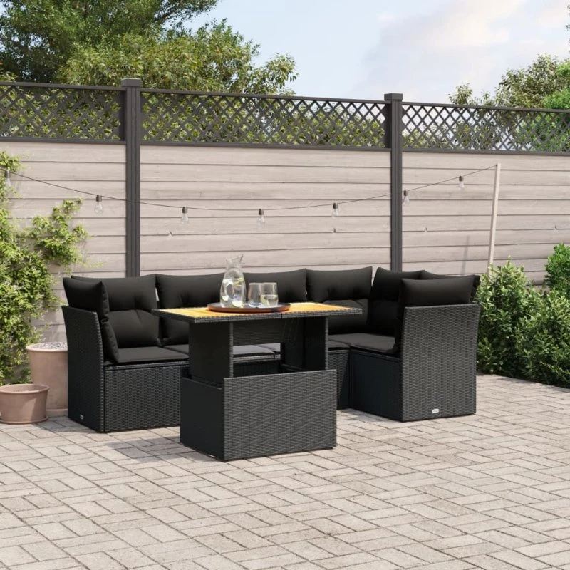Sofasæt til haven 5 dele i sort polyrattan inkl. hynder