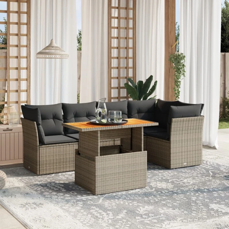 Sofasæt 5 dele i polyrattan med hynder, grå