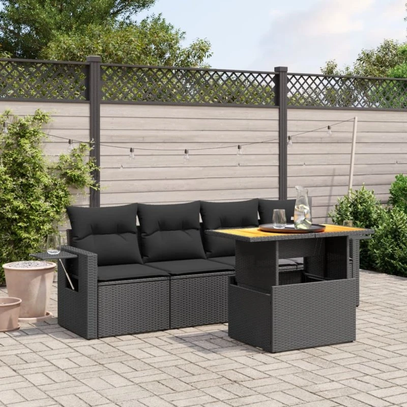 Sofasæt til haven 5 dele i sort polyrattan