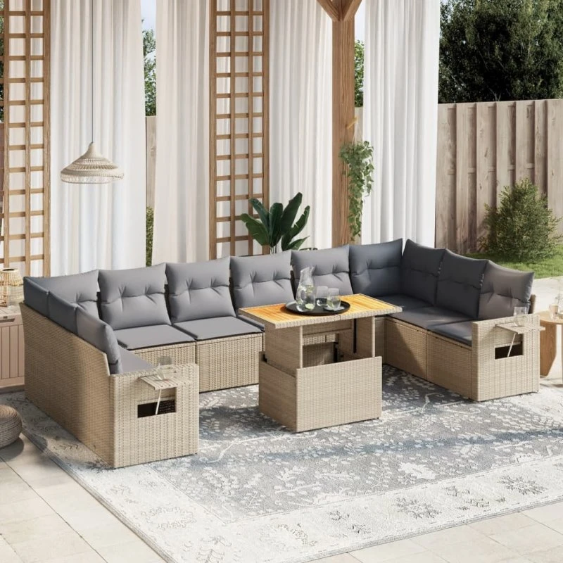 Havesofasæt 11 dele i beige polyrattan