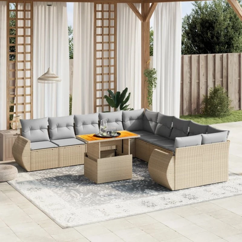 Sofasæt til haven 11 dele i polyrattan - beige