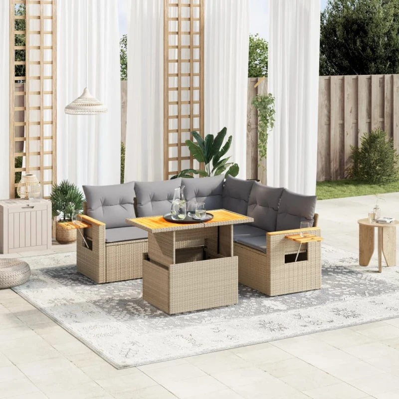 Sofasæt til haven 6 dele i polyrattan beige