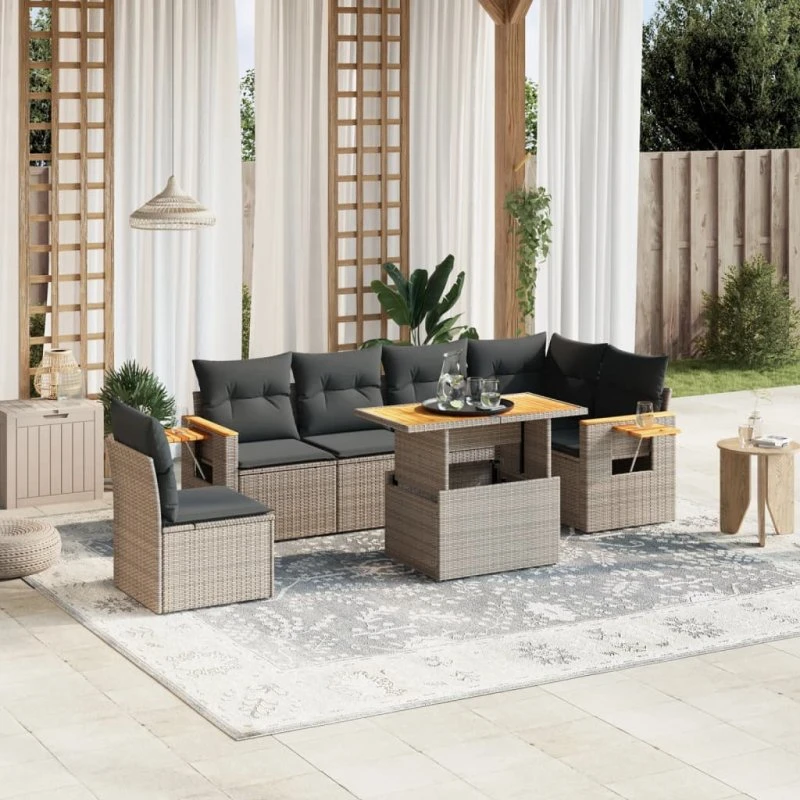 Sofaesæt til haven 7 dele i grå polyrattan