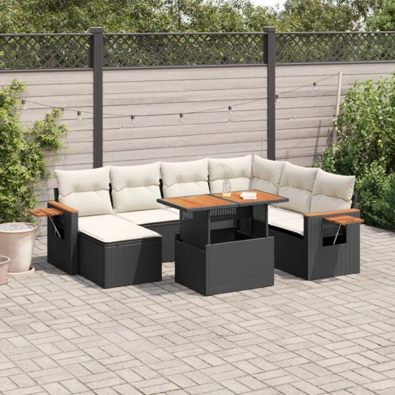 Sofasæt til haven 8 dele i sort polyrattan
