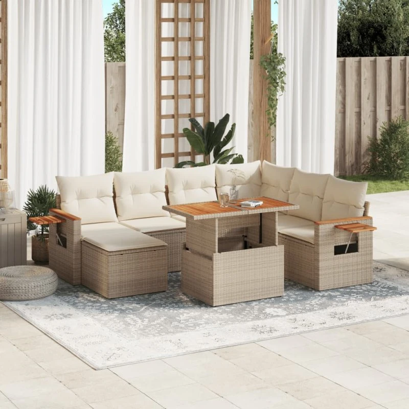 Sofasæt til haven 8 dele i polyrattan med hynder - beige