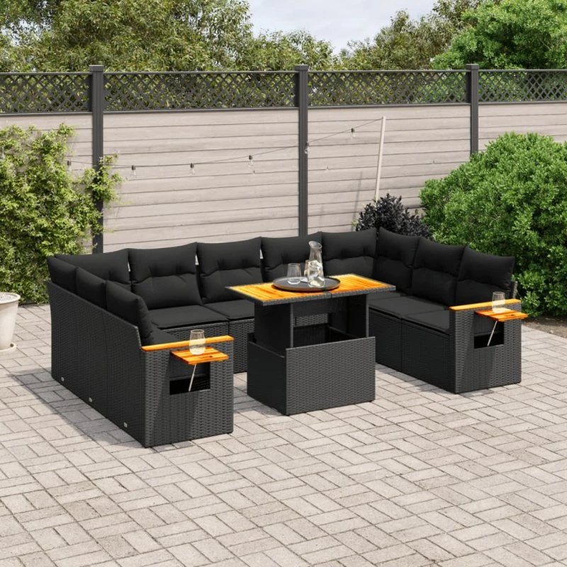 Sofasæt til haven 11 dele i polyrattan – sort