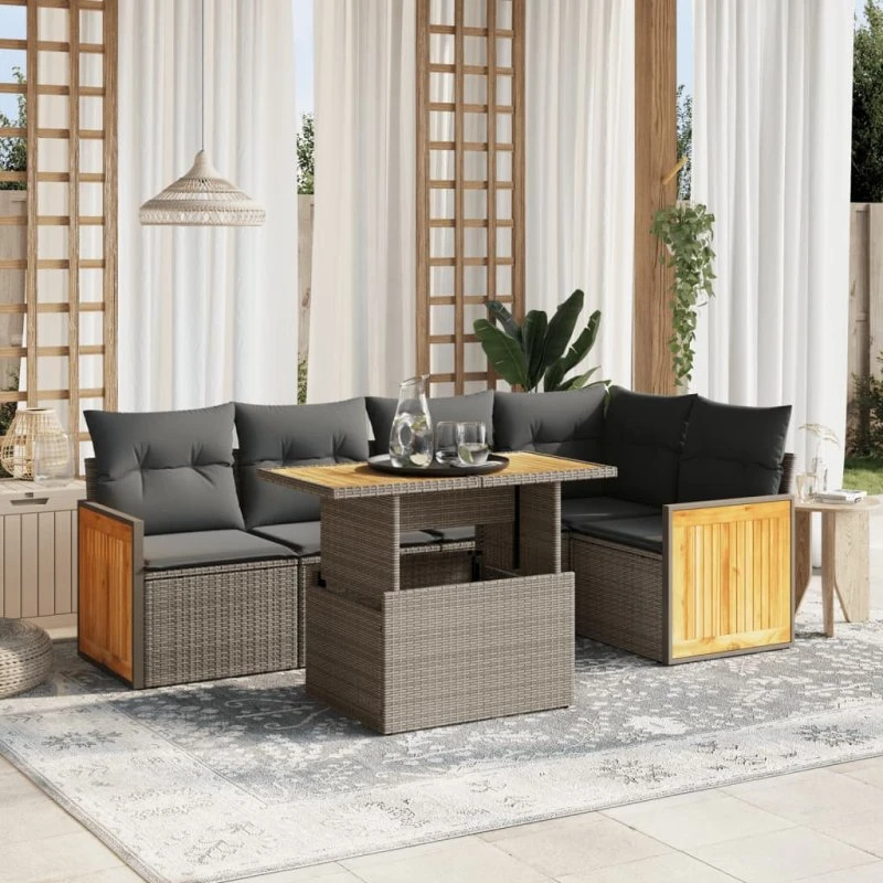 Sofasæt til haven 6 dele i polyrattan - beige