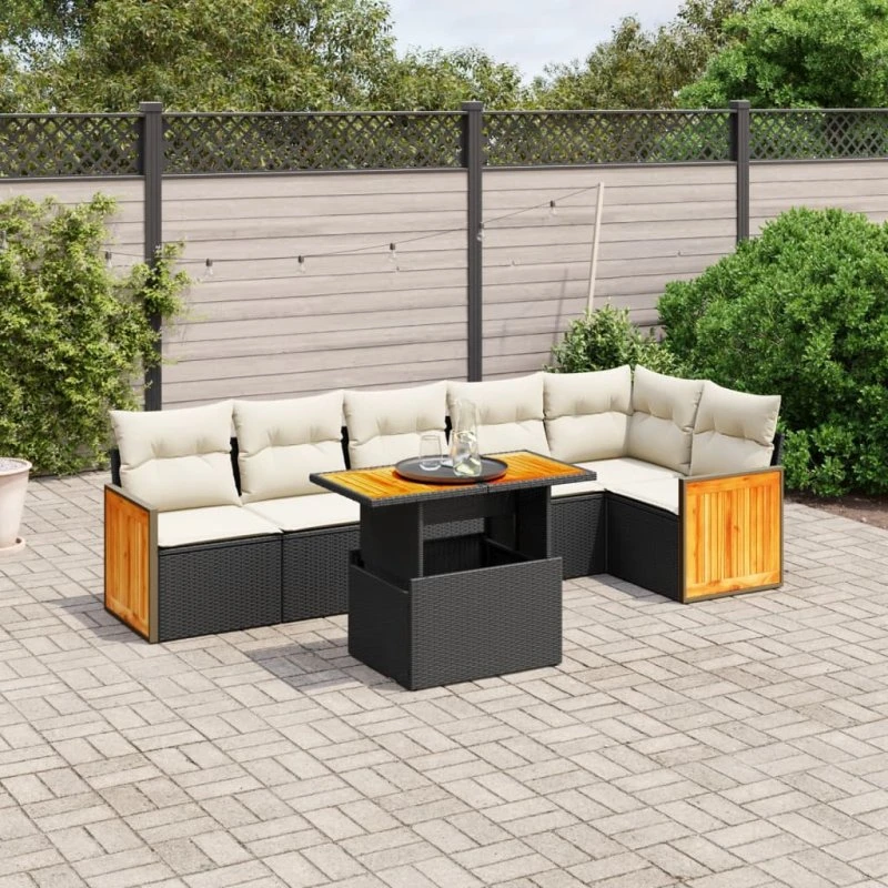 Sofasæt til haven 7 dele i sort polyrattan