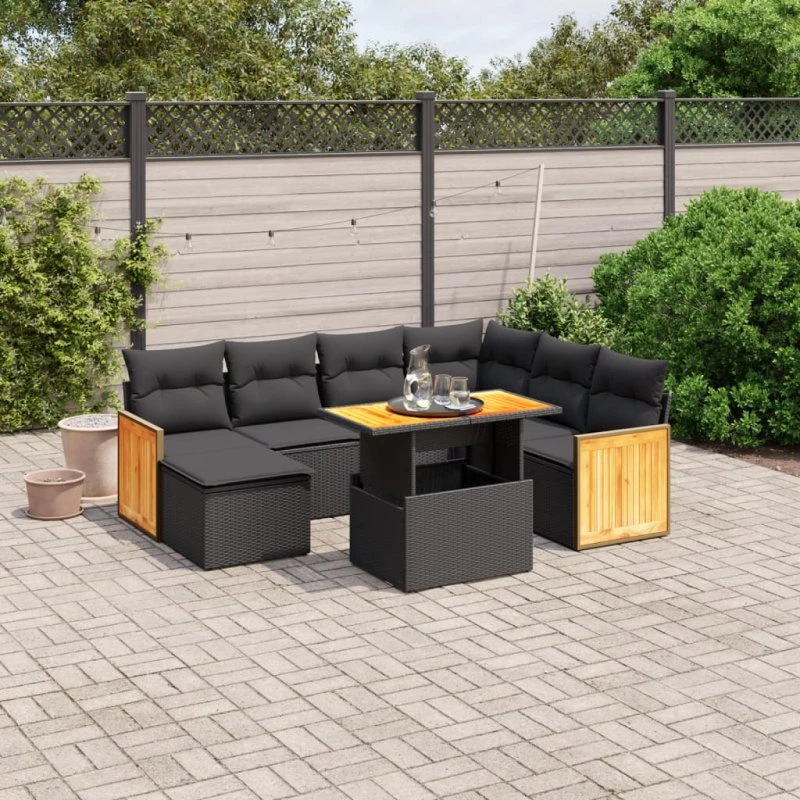 Sofasæt til haven 8 dele i polyrattan - sort