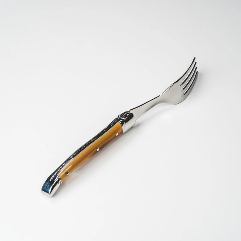 Laguiole Tradition gaffel i brunt horn med 2 stålkraver