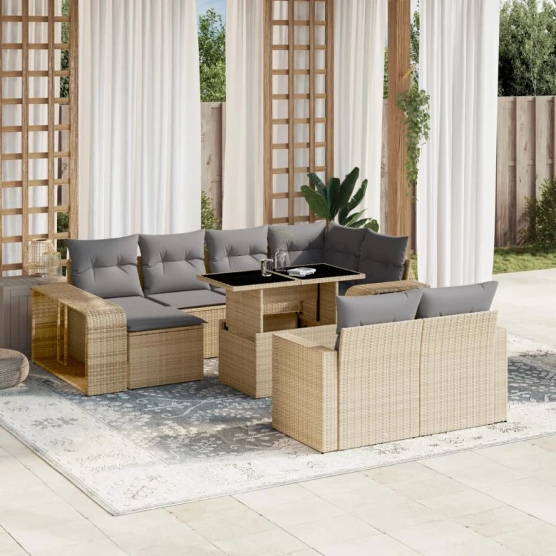 Havesofasæt 11 dele i beige polyrattan inkl. hynder