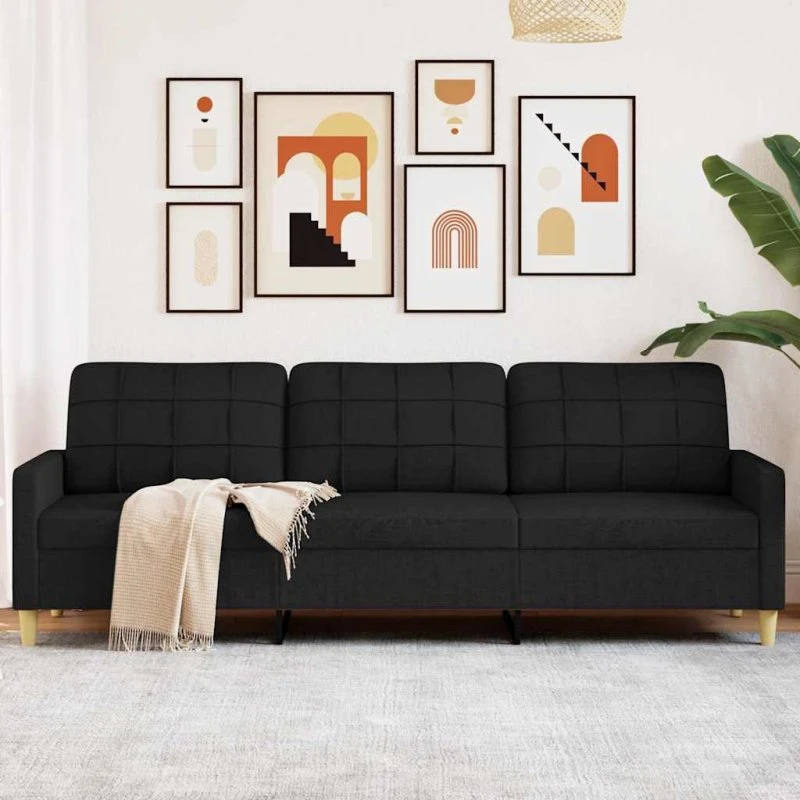 3-personers sofa 210 cm i sort stof