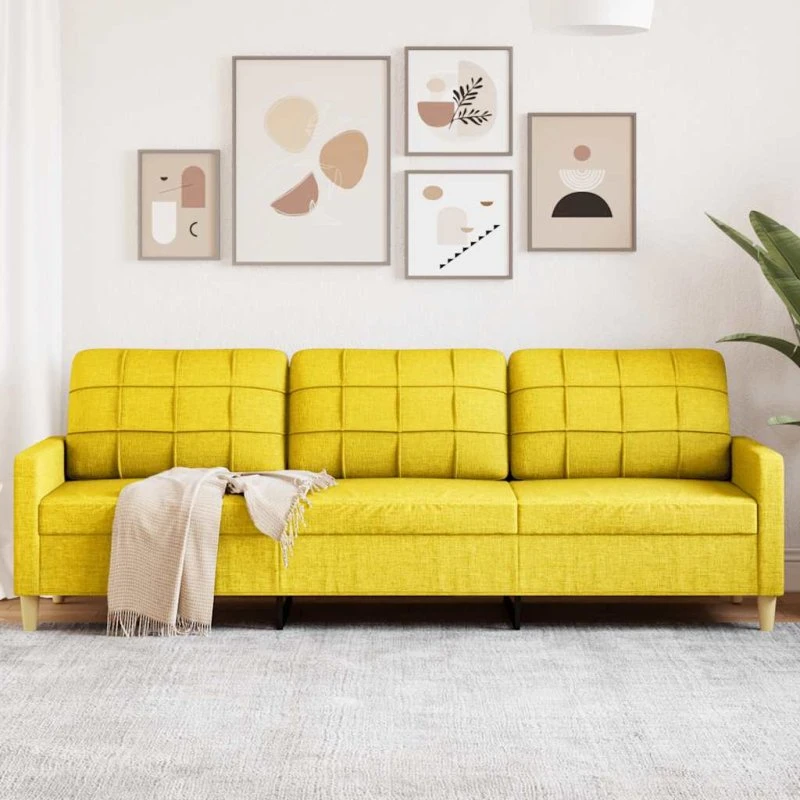 3-personers sofa 210 cm i lysegult stof