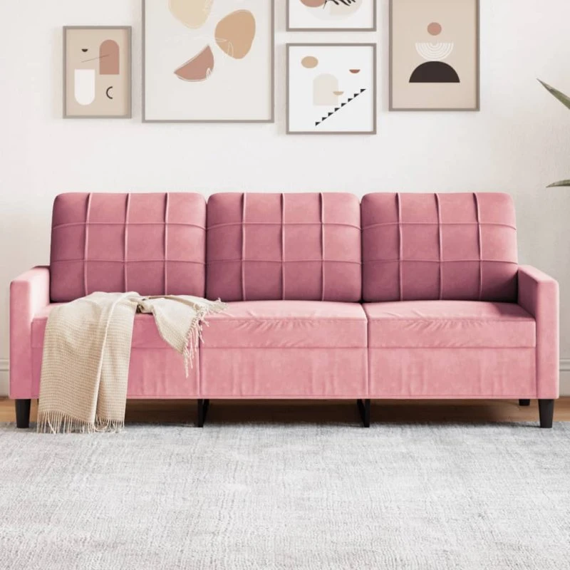 3-personers sofa 180 cm i lyserød fløjl