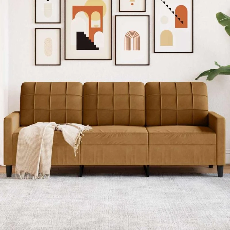 3-personers sofa 180 cm i brun fløjl