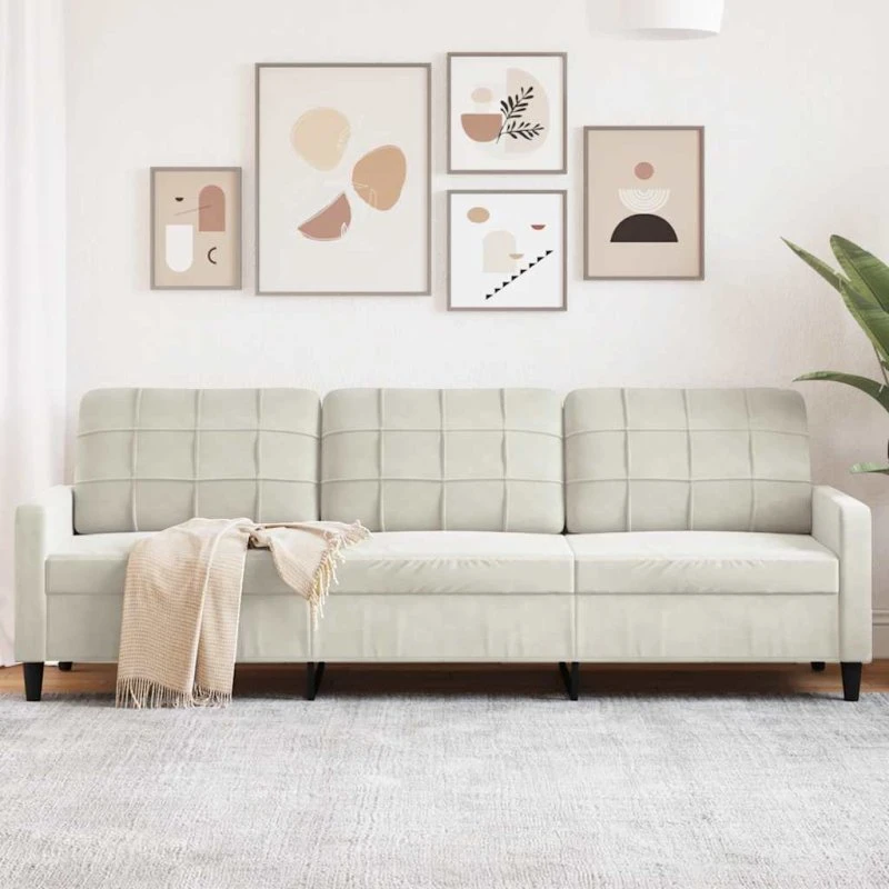 3-personers fløjlssofa 210 cm – creme