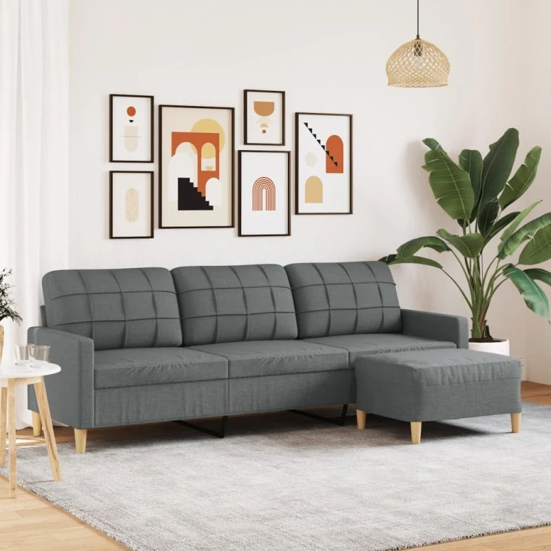 3-personers sofa med fodskammel 210 cm stof mørkegrå