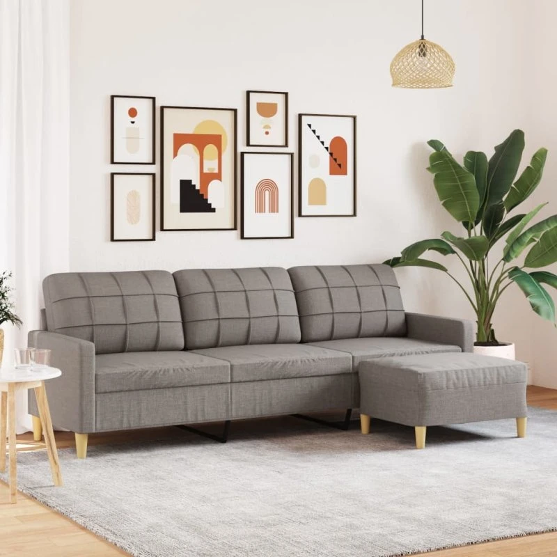 3-personers sofa med fodskammel 210 cm – gråbrun stof