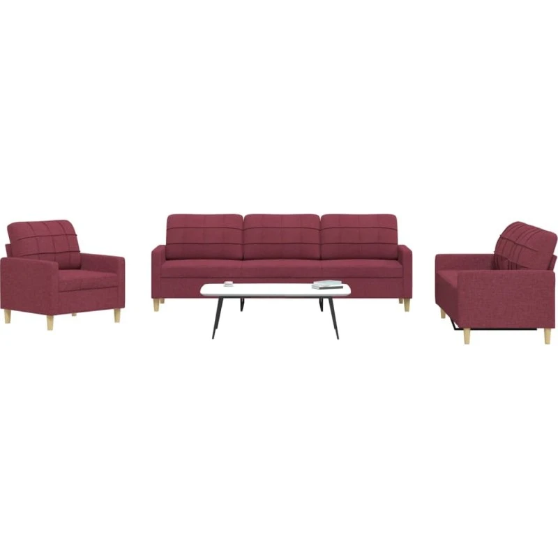 Sofasæt 3 dele i vinrødt stof