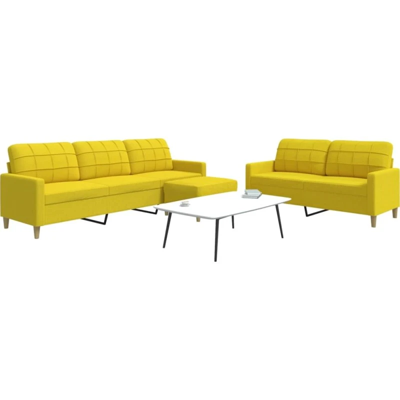 Sofasæt 3 dele med fodskammel – lysegul stof